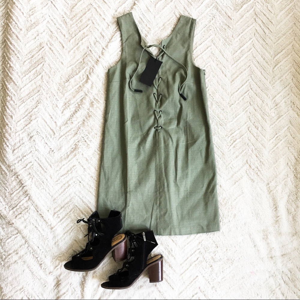 Sage Green Lace-Up Mini Dress